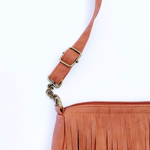 Boho Brown Faux Leather Fringe Crossbody Purse - Picture 4 of 8
